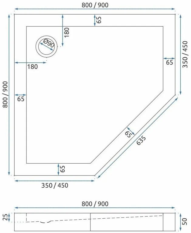 Rea Diamond, 5-uholníkový sprchovací kút 90x90, 6mm číre sklo, zlatý matný profil, REA-K6506