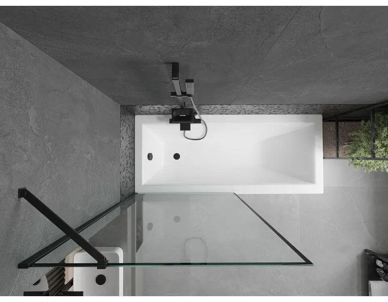 Mexen Next, vaňová zástena 1-krídlová 90 x 150 cm, fixné krídlo, 6 mm číre sklo s čiernym vzorom, čierny profil, 895-090-000-00-70-70