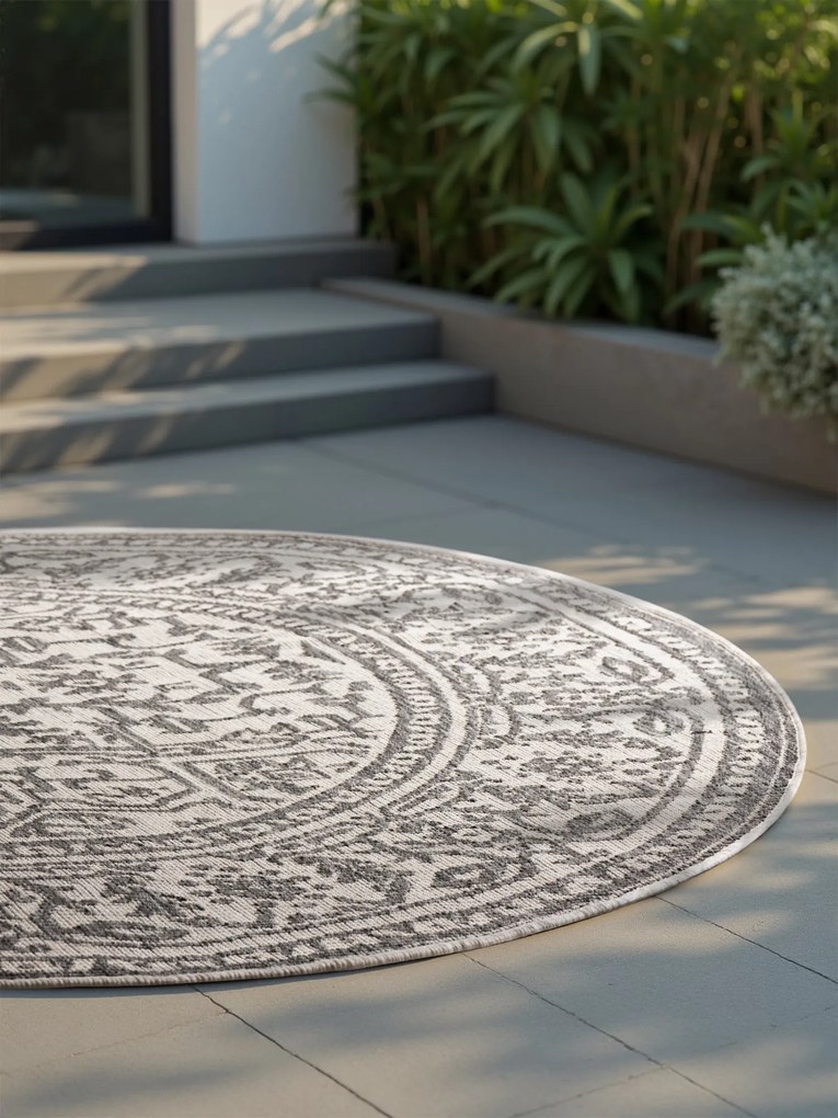 NORTHRUGS, Kusový koberec Duet Kona 106249 White/Gray kruh - na von aj na doma, 160x160 (priemer) kruh, šedá, chodba / predsieň