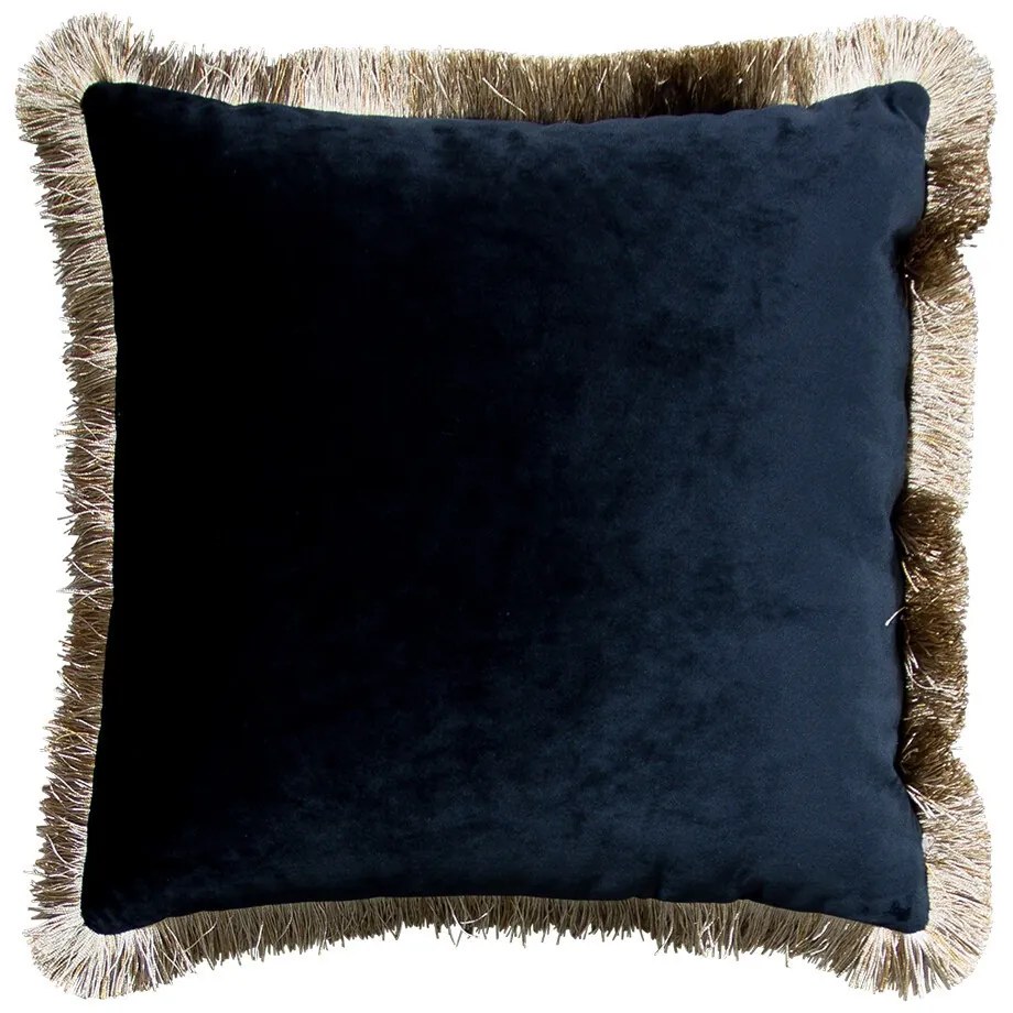 Čierny zamatový vankúš so zlatými strapcami Fringes gold - 45*45*10cm
