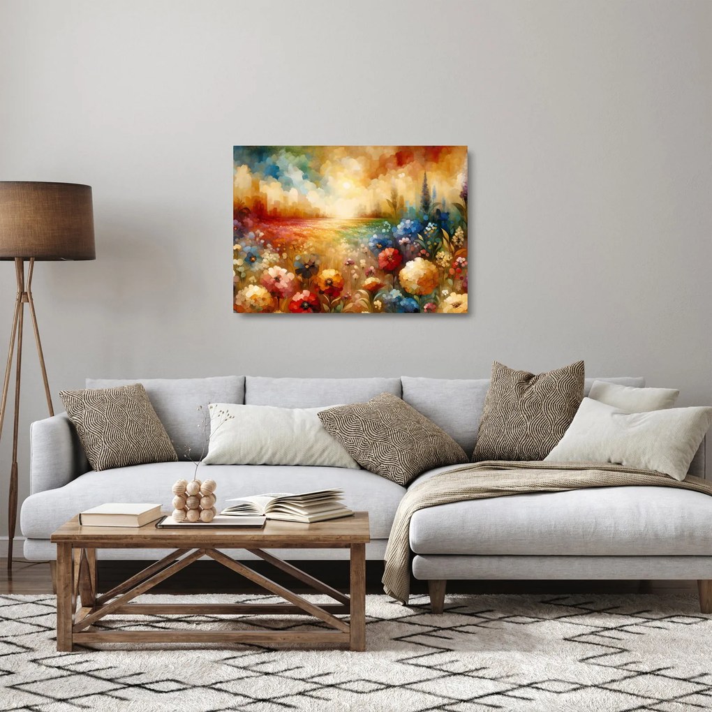 Sklenený obraz - Pestrofarebná lúka (70x50 cm)