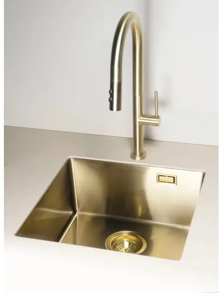 Deante BQO_R72M - Drezová batéria s vyťahovacou sprškou OLFATO kefovaná zlatá