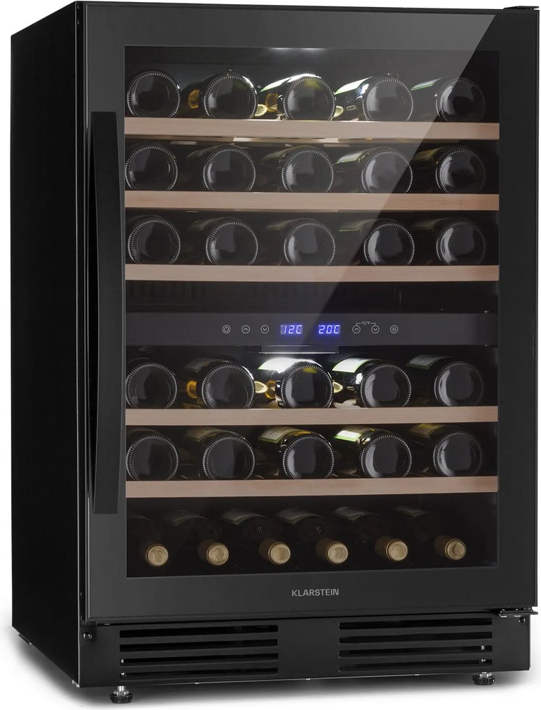 Klarstein Vinovilla 50 Duo, dvojzónová vinotéka, 53 l, 17 fliaš, 3-farebné LED osvetlenie, sklenené dvere