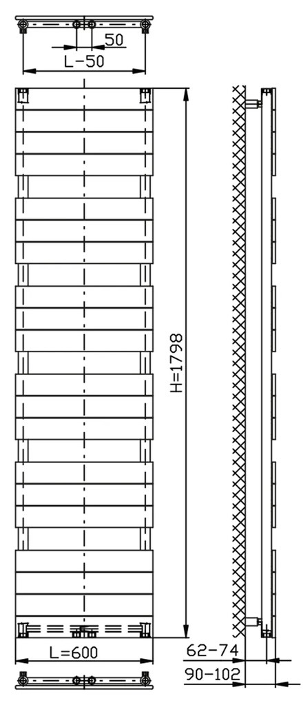 Aqualine, BONDI vykurovacie teleso 600x1798mm, biela, DC450T