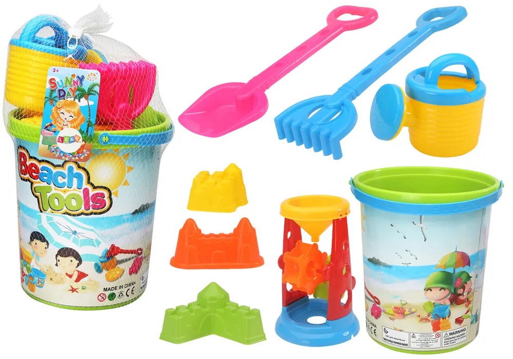 LEAN TOYS Súprava farebných hračiek do piesku – mlyn, náradie, formičky