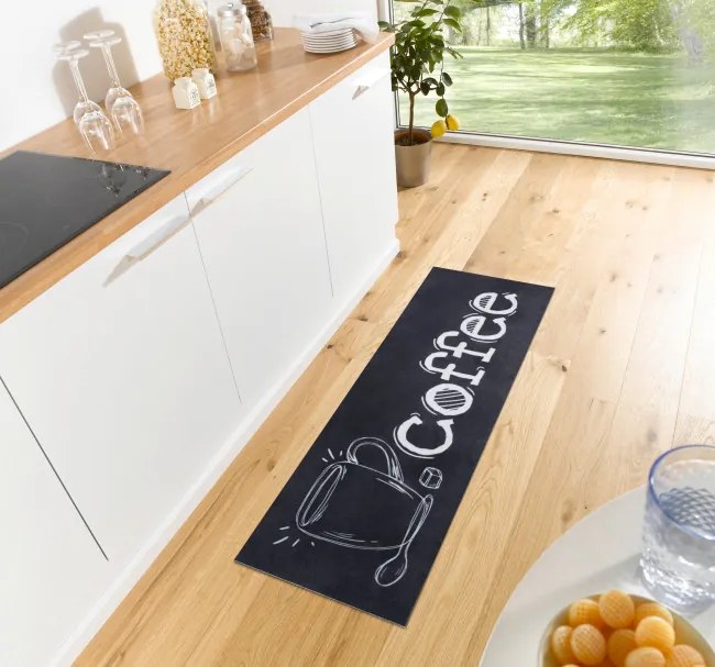 Koberec / Behúň Hanse Home Cook & Clean Runner Cup Of Coffee čierny / biely