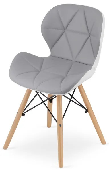 Set troch jedálenských stoličiek LAGO ekokoža - sivá / biela (hnedé nohy) 3ks