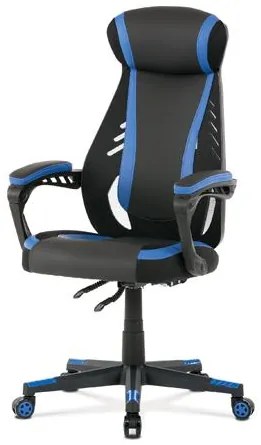 Herné kreslo KA-Y213 BLUE modrá, čierna ekokoža a čierna látka a sieťovina MESH