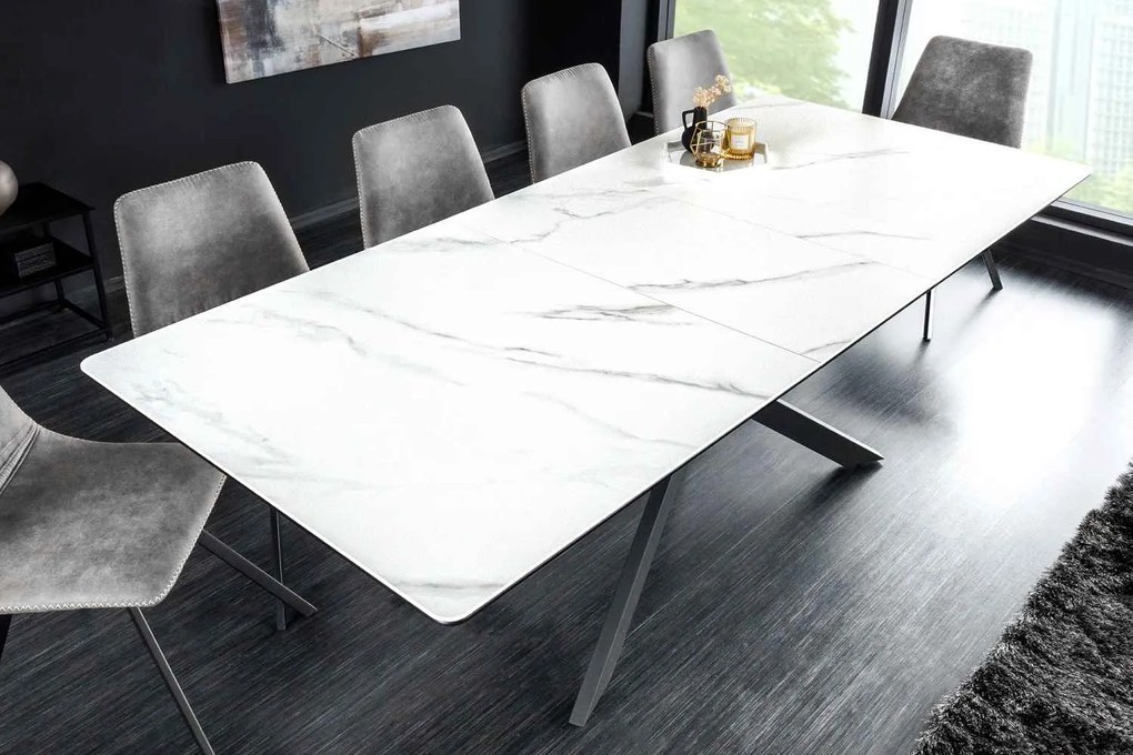 Rozťahovací keramický stôl Halia 160-200 cm biely mramor