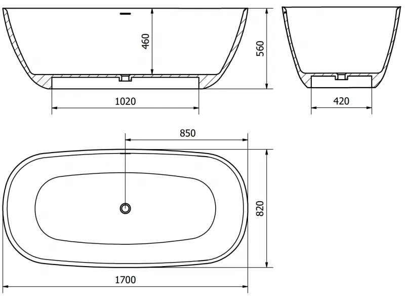 Mexen Como, voľne stojaca vaňa z konglomerátu 170 x 82 cm, betónová matná, 57311708261