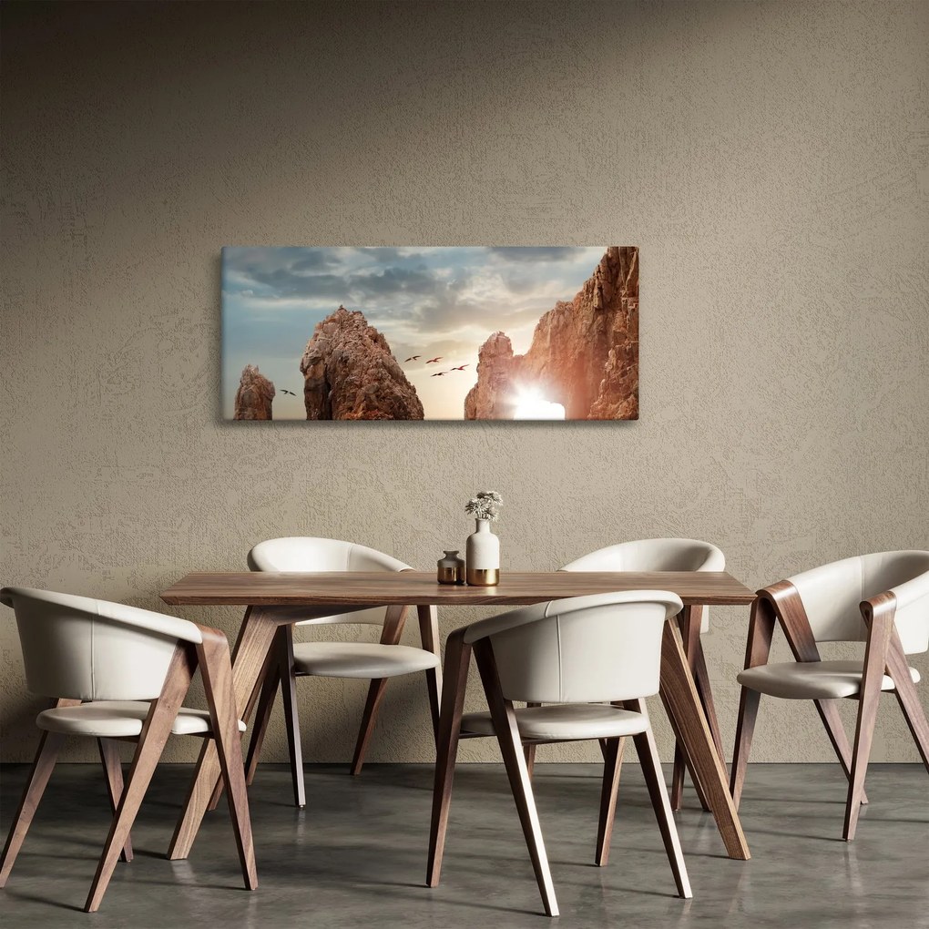 Obraz - Západ slnka nad útesmi (120x50 cm)