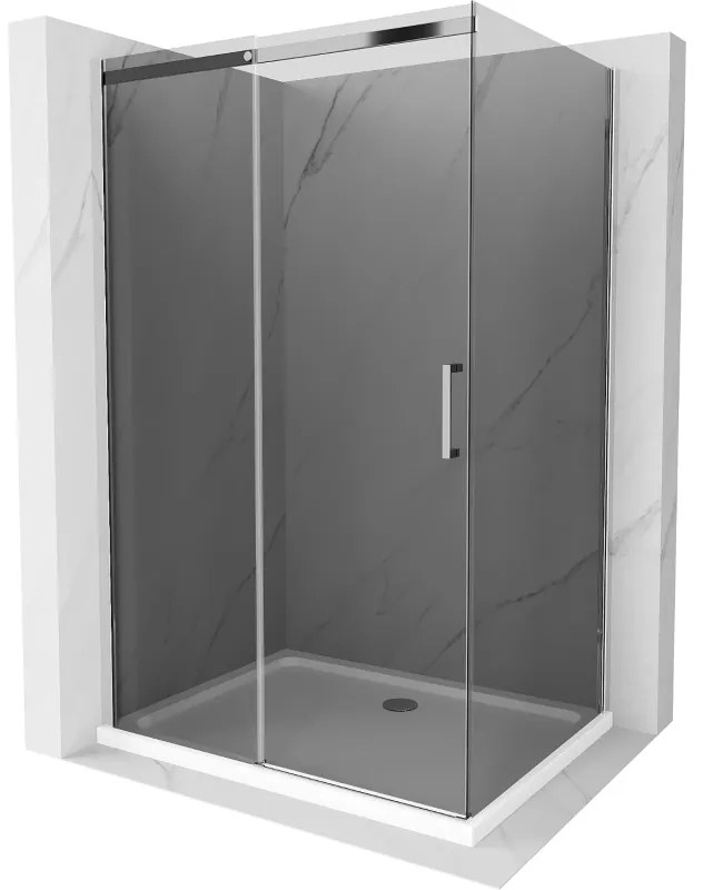 Mexen Omega, sprchový kút s posuvnými dverami 100 (dvere) x 90 (stena) cm, 8mm šedé sklo, chrómový profil + slim sprchová vanička biela + chrómový sifón, 825-100-090-01-40-4010