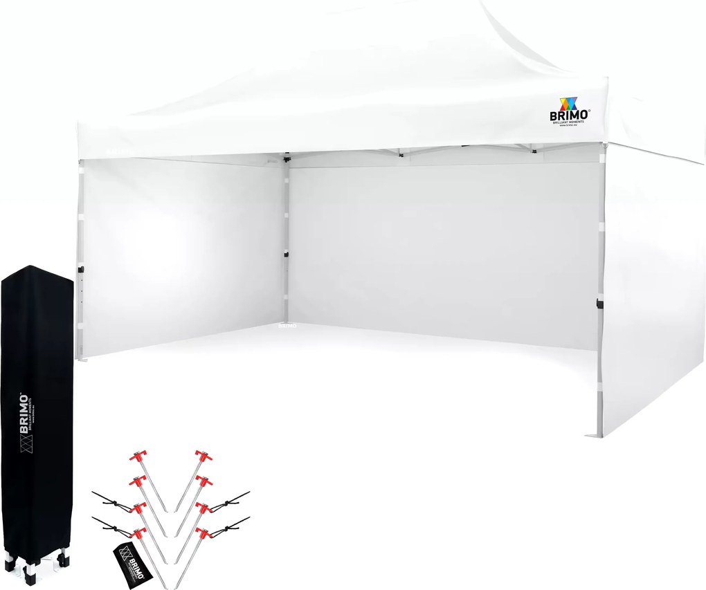 BRIMO Záhradný stan 3x4,5 m Oceľ | Rýchlo-rozkladací Altánok na Eventy a Párty - s 3 stenami - Biela 10
