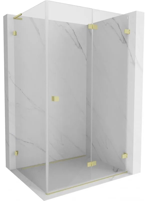Mexen Lunar-F L, 1-krídlový sprchový kút so skladacími dverami, pravý, 90 x 80 cm, 8mm číre sklo, zlatý matný profil, 836L-090-080-55-00-P