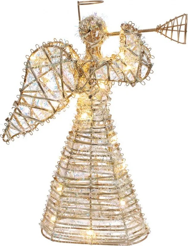 Zlatý kovový anjel s rúrkou a LED osvetlením - 22*8*30 cm / 3*AA