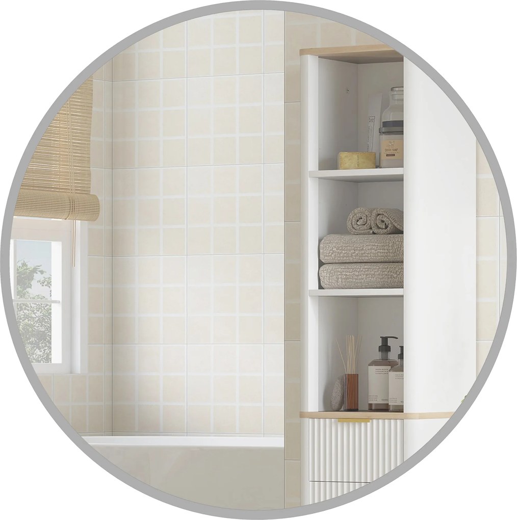 HOMCOM okrúhle nástenné zrkadlo Ø61 cm – strieborný hliníkový rám | Aosom