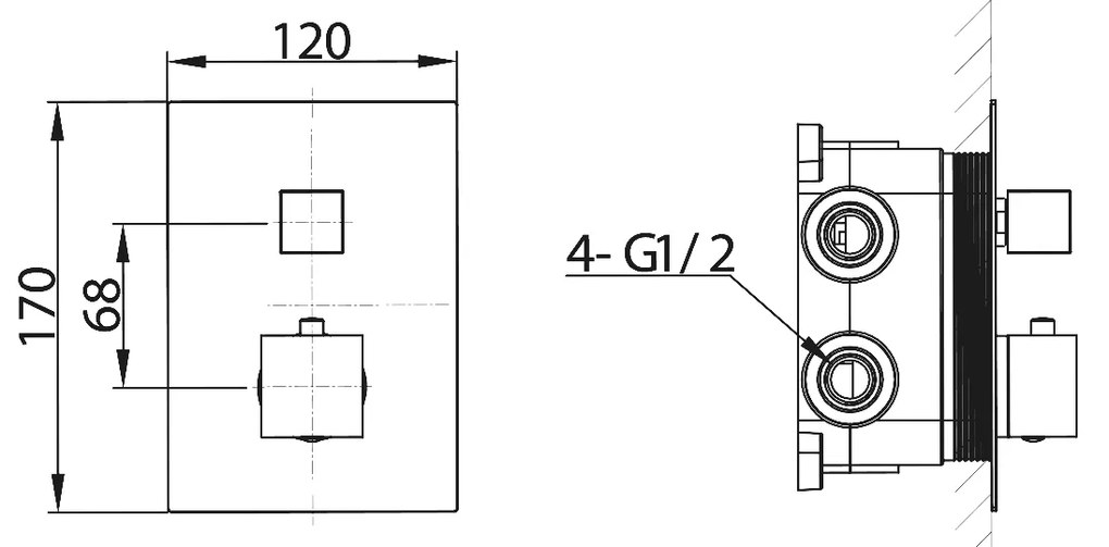 Sapho Sapho, LATUS podomietková sprchová termostatická batéria, box, 2 výstupy, čierna mat, 1102-32B