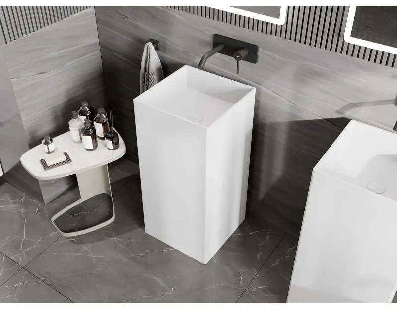 Mexen Xola-1, voľnestojace umývadlo z konglomerátu 40x40x85 cm, biela matná, 26594000