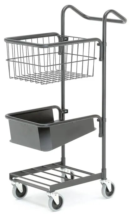 Kancelársky vozík COMPACT, 1 hlboká polica, 1 košík, čierny