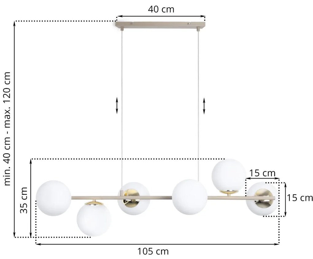 Závesné svietidlo Florence, 6x biele sklenené tienidlo, g/be