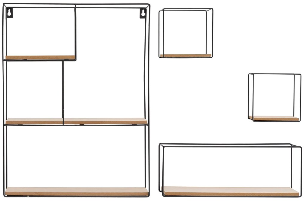 Tutumi Tutumi, sada 4 kovových nástenných políc Industrial 50x40x10 cm 391883, čierna-hnedá, HOM-09063