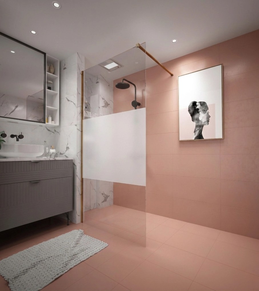 Erga Paris, sprchová zástena Walk-In 130x200 cm, 8mm číre/mliečne sklo, zlatý matný profil, ERG-V02-PARIS-130x200-MF-GB