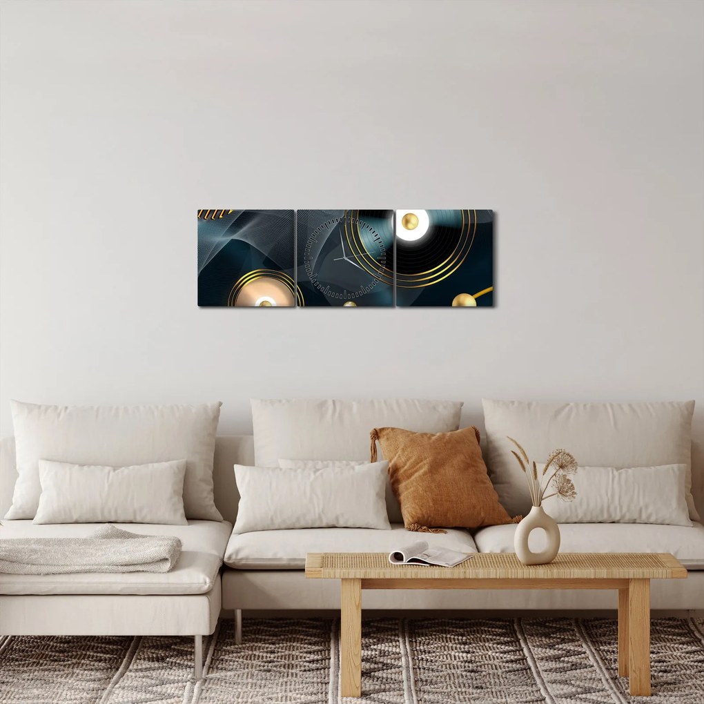Obraz - Zlaté kruhy (s hodinami) (90x30 cm)
