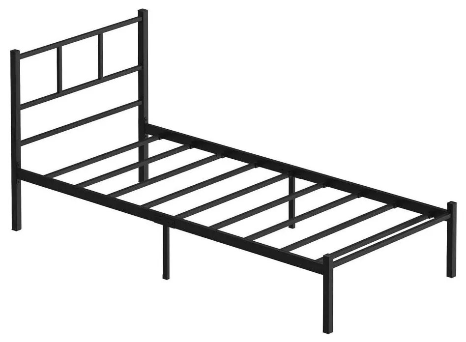 Kovová jednolôžková posteľ ROVAN 90x200 cm v čiernom prevedení, nosnosť 120 kg