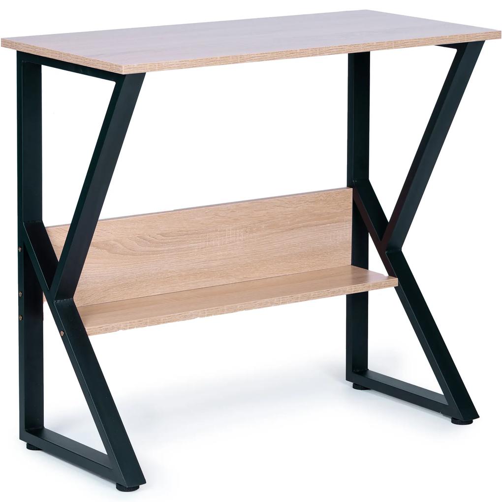 ModernHome Počítačový stôl s policou - hnedý