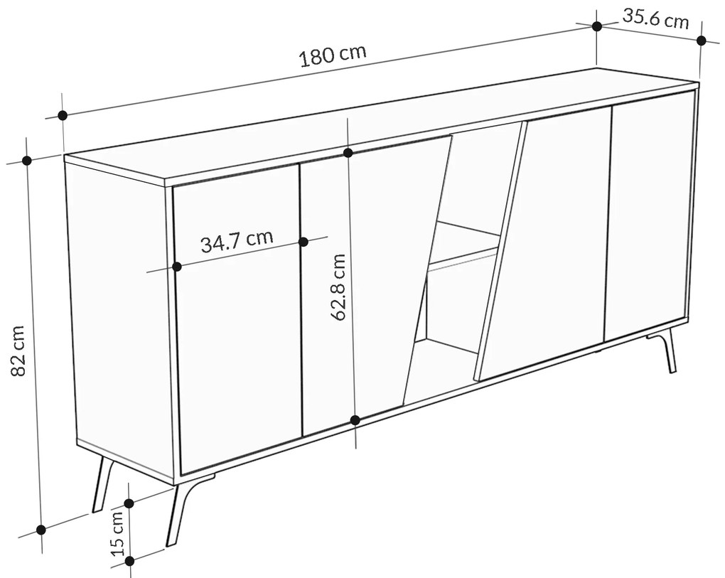 Komoda Houseland FIONA 180 cm dub safírový/retro šedá