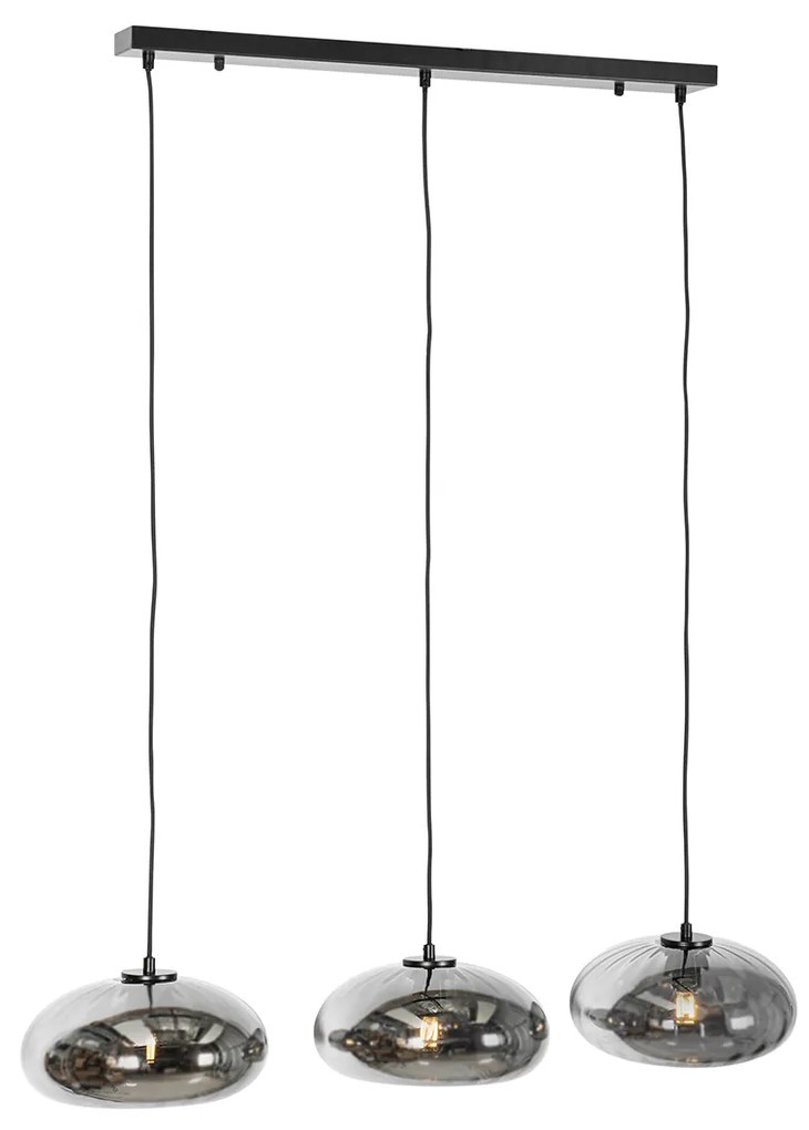 Závesné svietidlo čierne s dymovým sklom obdĺžnikové 3-svetlo - Ayesha