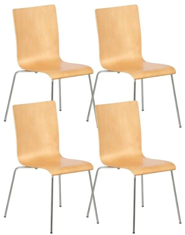 Drevená stolička s chrómovanou konštrukciou CLASSIC, prírodná, 4 ks