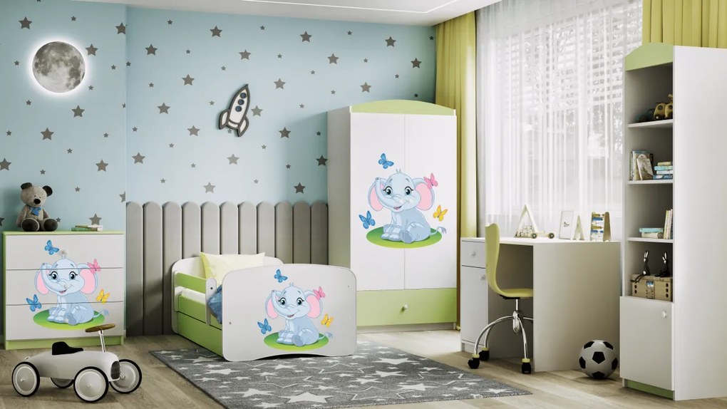 Detská posteľ Babydreams slon s motýlikmi zelená