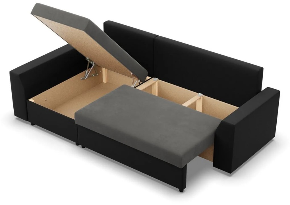 Rohová rozkladacia sedacia súprava PAUL látka v kombinácii s eko-kožou Ľavá Sivá/čierna II