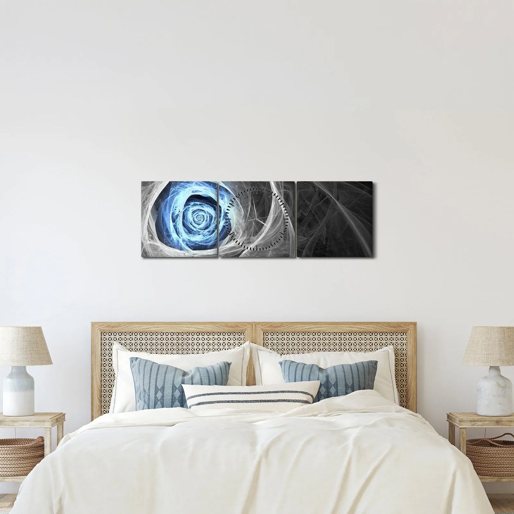 Obraz - Abstraktné ruže modrá (s hodinami) (90x30 cm)