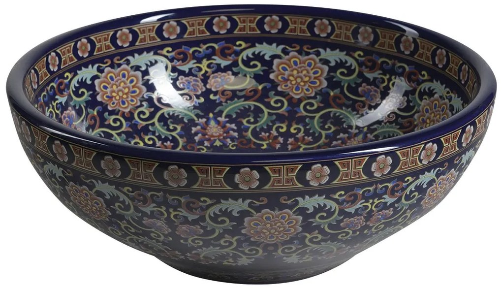 Sapho Sapho, PRIORI keramické umývadlo, priemer 41 cm, 15 cm, fialová s ornamentami, PI022