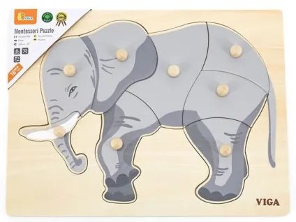 Viga Detské drevené puzzle s úchytmi Montessori Viga Slon