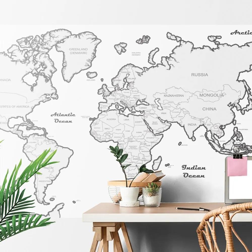 Samolepiaca tapeta mapa sveta so šedým okrajom - 300x200
