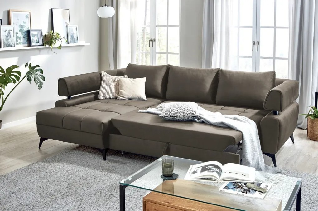 Rohová sedacia súprava Paris, blatistá hnedá látka, ľavý roh