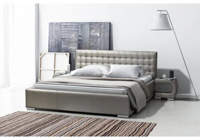 Dizajnová posteľ Natal s úložným priestorom šedá eko koža 200 x 200