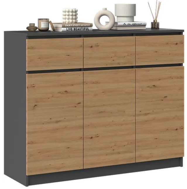 Komoda Musecalo 9 (antracit + dub artisan). Akcia -18%. Vlastná spoľahlivá doprava až k Vám domov. 1132850