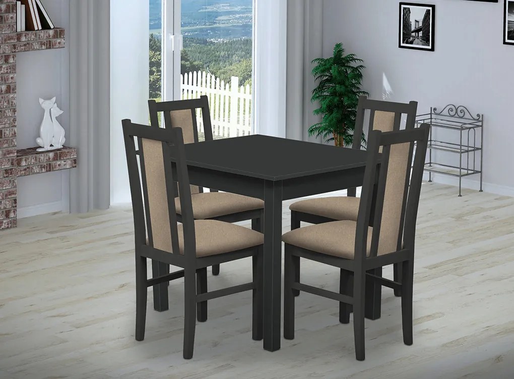 Nabytekmorava Jedálenský set Brooklyn pre 4 osoby, stôl 90x90 cm farba lamina: orech 729, čalúnenie vo farbe: SCALA béžová 11