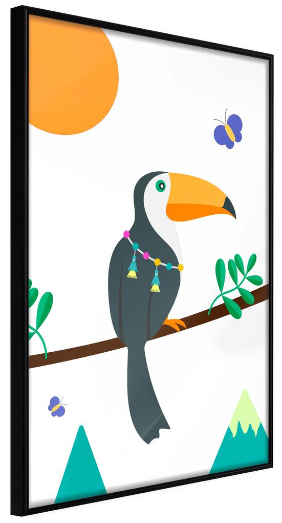 Artgeist Plagát - Toucan And Butterflies [Poster] Veľkosť: 30x45, Verzia: Zlatý rám s passe-partout