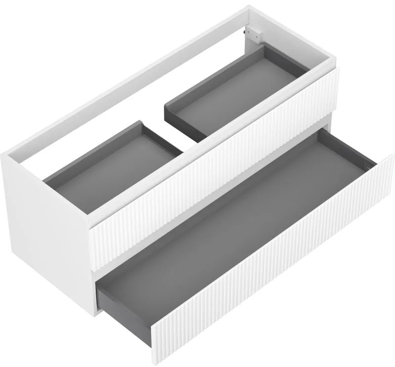 Mexen Rivel, kúpeľňová skrinka pod umývadlo 120 cm, 2 zásuvky, drážkovaná, biela matná, 91A20-12047-2-BFF01