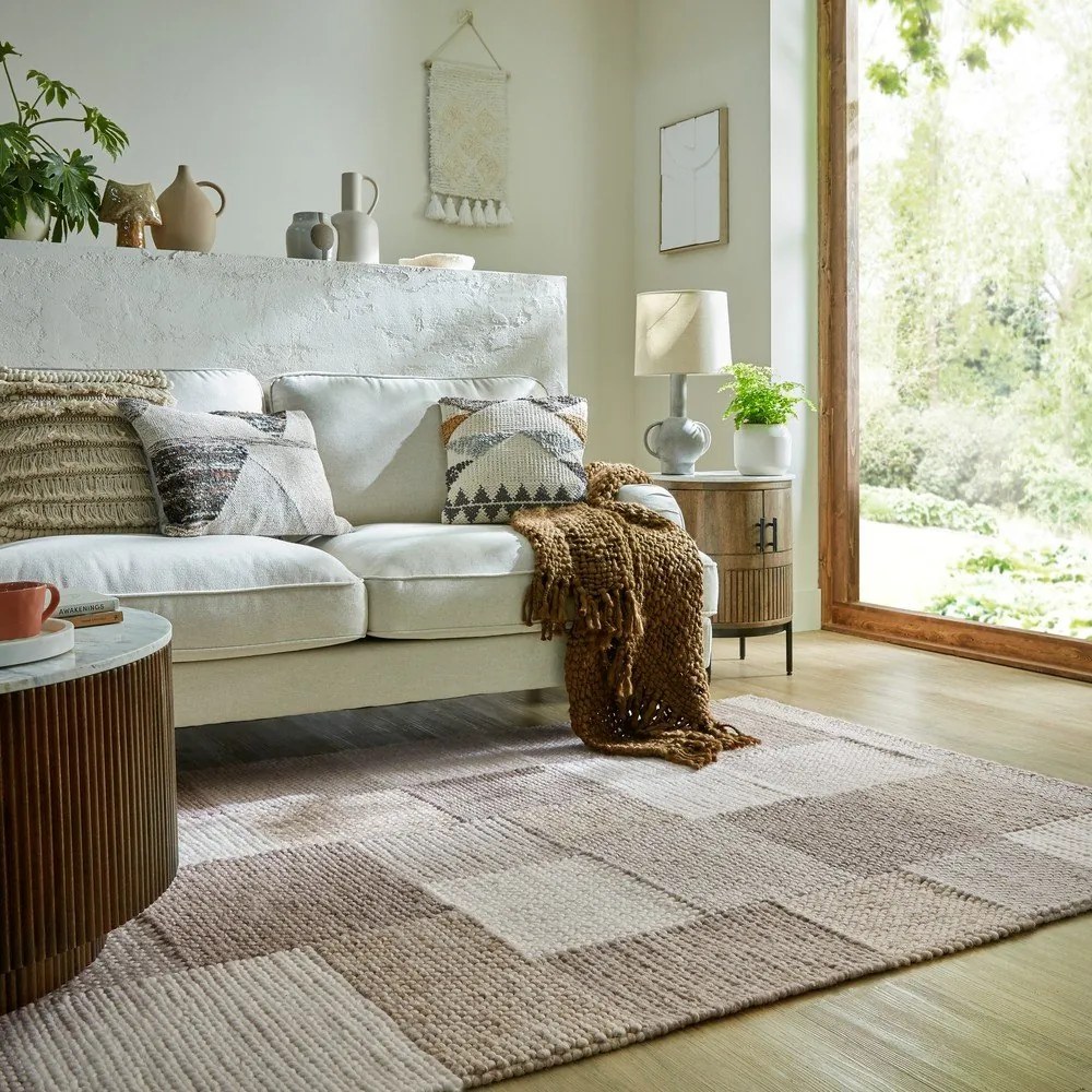 Béžový ručne tkaný koberec s prímesou vlny 160x230 cm Minerals Patchwork – Flair Rugs