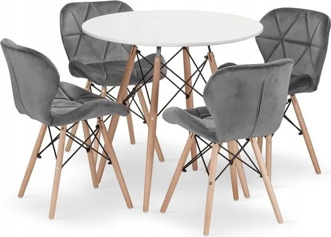 Jedálenská zostava TODI 80cm okrúhly stolový set biely a 2 stoličky LAGO sivé + 2 stoličky LAGO sivé  ZADARMO