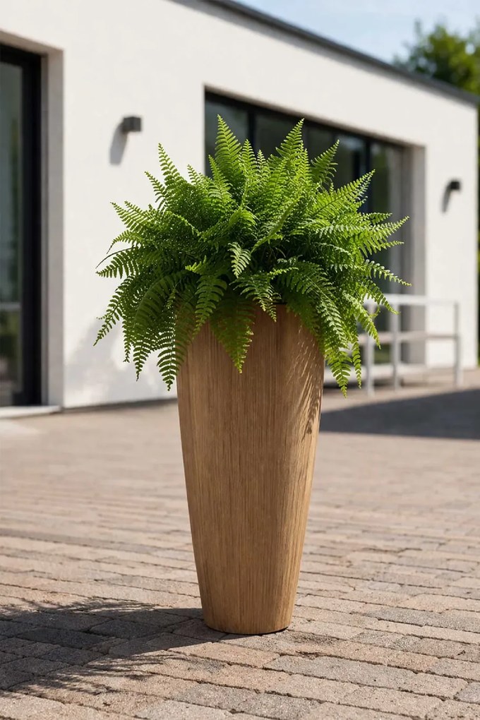 Kvetináč CITY, sklolaminát, výška 80 cm, béžový, vrúbkovaný