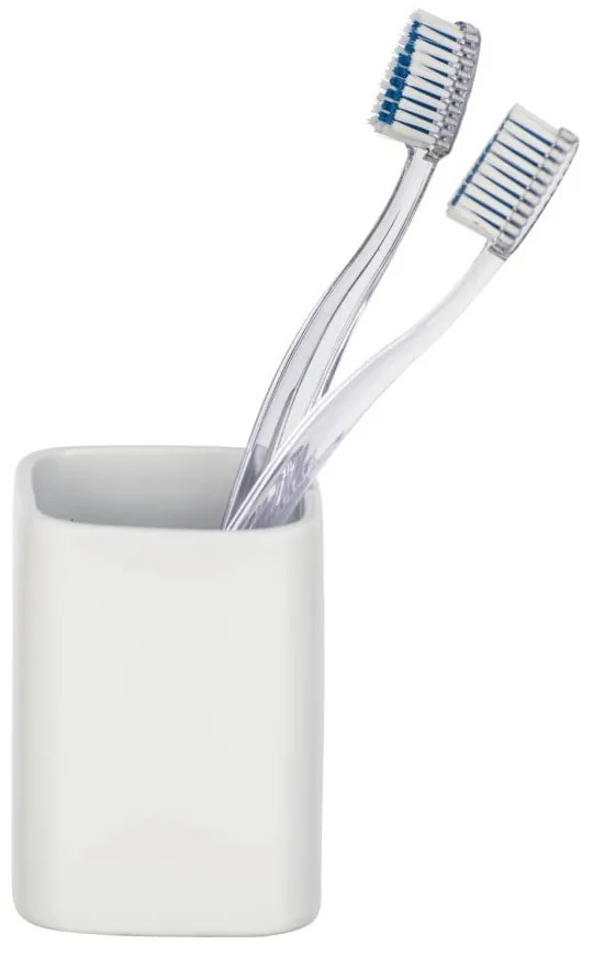 Matný biely keramický pohárik na kefky Wenko Hexa