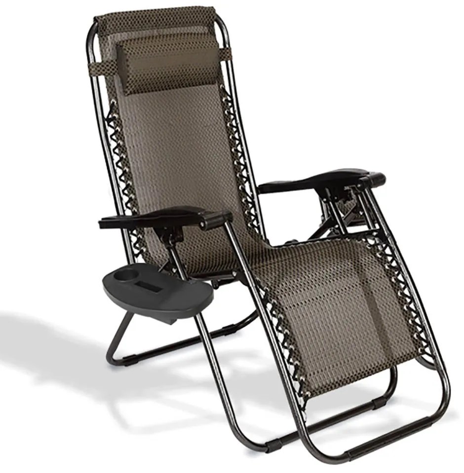 Záhradné ležadlo zero gravity s držiakom na pohár, 2 ks- hnedé