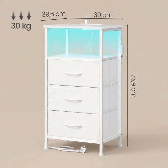 Sada 2 nočných stolíkov s LED osvetlením a nabíjacou stanicou LGSB35203W102
